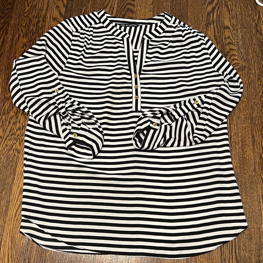 Zac and Rachel striped blouse. size XL. Black and white with gold buttons